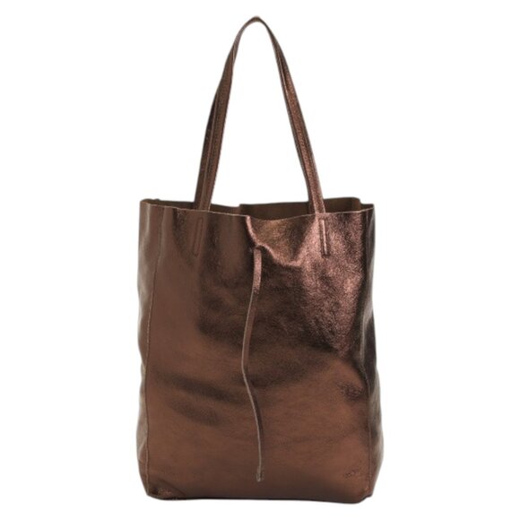 MARLON Made In Italy Leather Unlined Shopper Big Tote - Picture 1 of 4